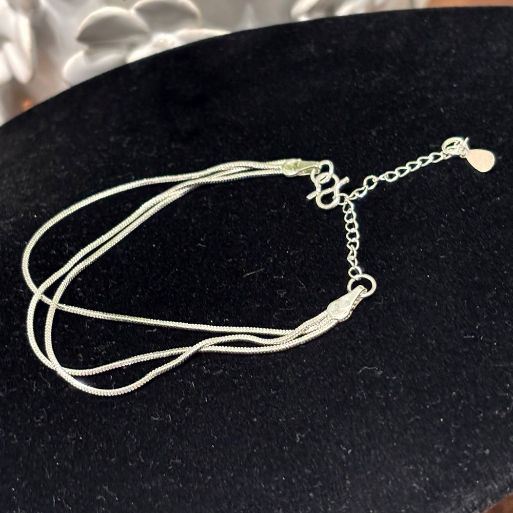 Three Strand Silver Tone Snake Chain Bracelet with Extender 6-8” NWT